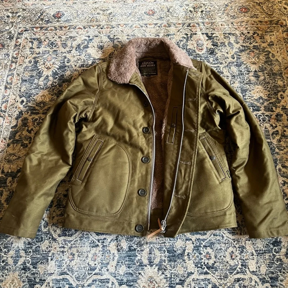 Iron Heart Alpaca-Lined N-1 Deck Jacket (Olive) - Picture 2 of 3